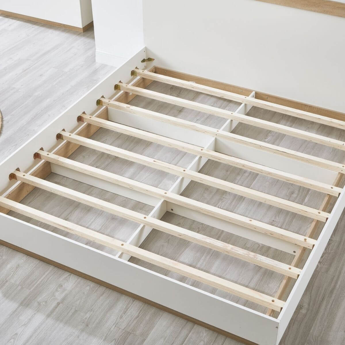 Aiden Industrial Contemporary White Oak Bed Frame Queen Size - Cosy Abode