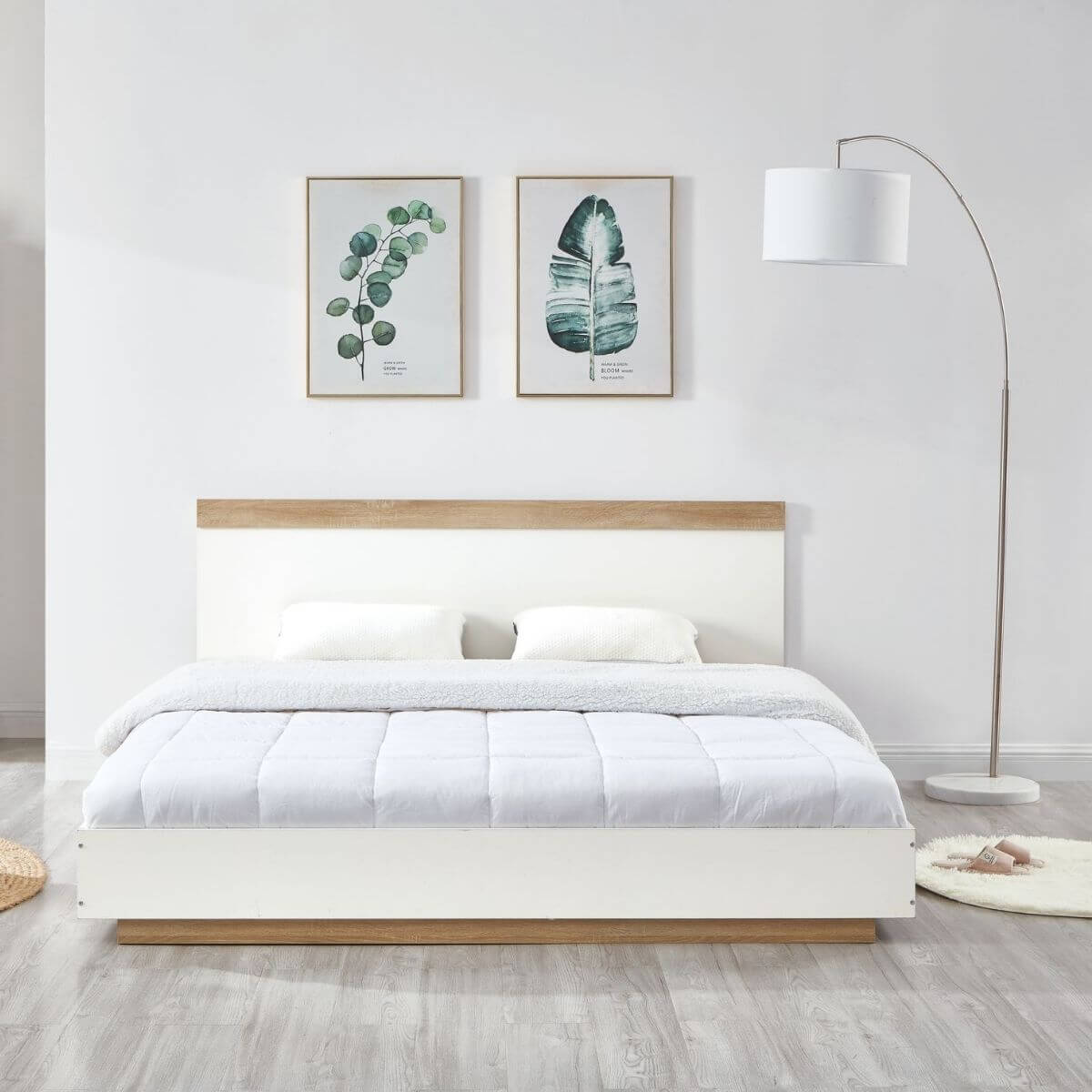 Aiden Industrial Contemporary White Oak Bed Frame Queen Size - Cosy Abode