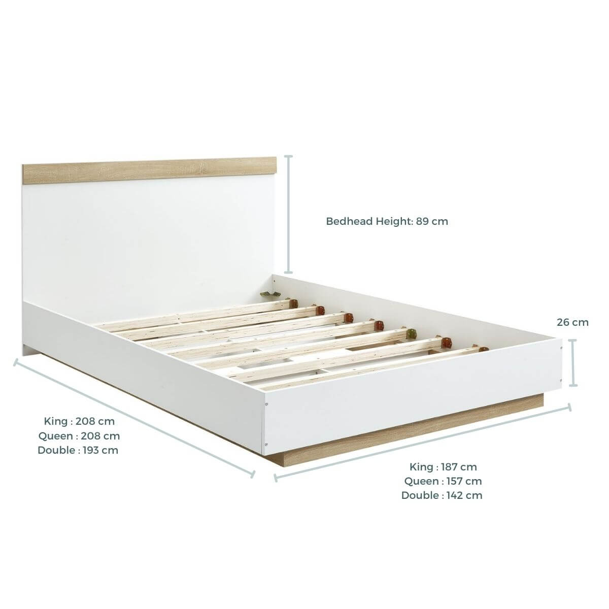 Aiden Industrial Contemporary White Oak Bed Frame Queen Size - Cosy Abode
