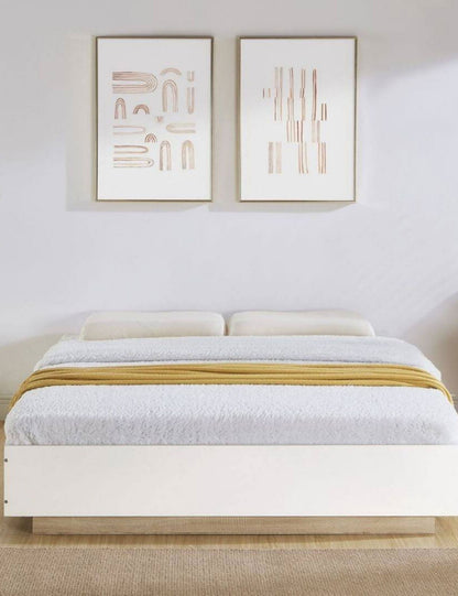 Aiden Industrial Contemporary White Queen Size Oak Bed Base Bed Frame - Cosy Abode
