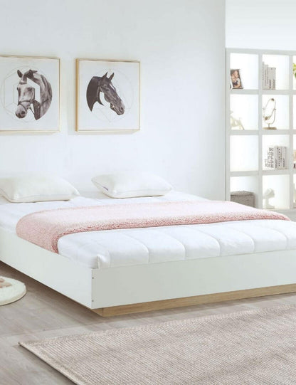 Aiden Industrial Contemporary White Queen Size Oak Bed Base Bed Frame - Cosy Abode