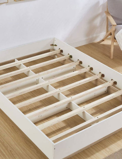 Aiden Industrial Contemporary White Queen Size Oak Bed Base Bed Frame - Cosy Abode