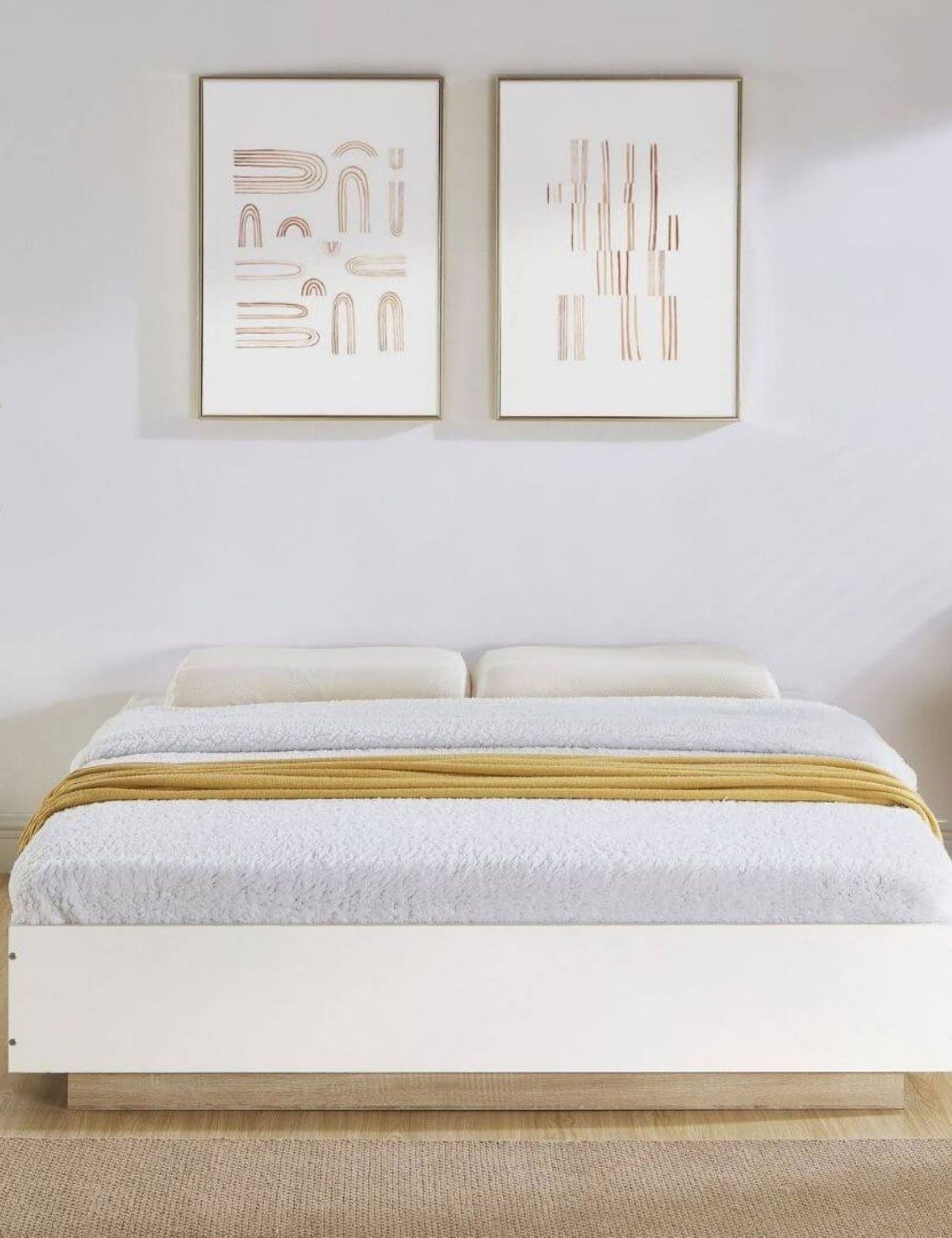 Aiden Industrial Contemporary White Std Double Oak Bed Base - Cosy Abode