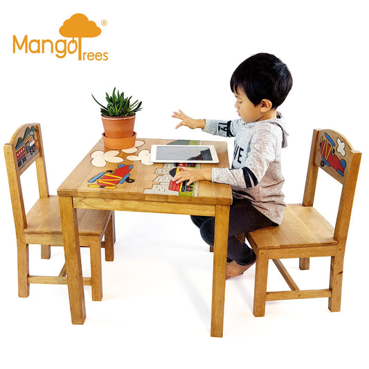 Airplane Design Kids Wooden Table Chairs Set - Cosy Abode
