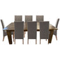 Aksa 9pc Dining Set 210-310cm Extension Timber Wood Table 8 Grey Fabric Chair - Cosy Abode