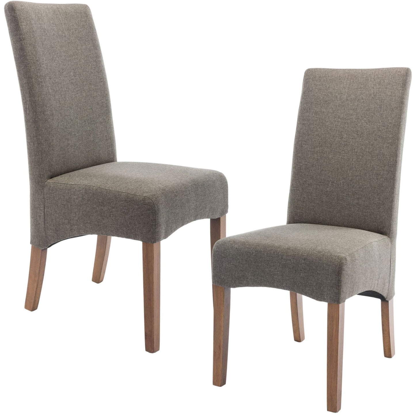 Aksa Fabric Upholstered Dining Chair Set of 2 Solid Pine Wood Furniture - Grey - Cosy Abode