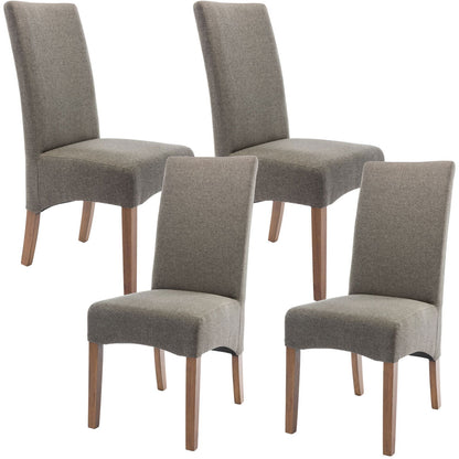 Aksa Fabric Upholstered Dining Chair Set of 4 Solid Pine Wood Furniture - Grey - Cosy Abode