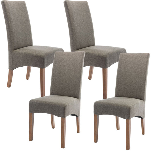 Aksa Fabric Upholstered Dining Chair Set of 4 Solid Pine Wood Furniture - Grey - Cosy Abode