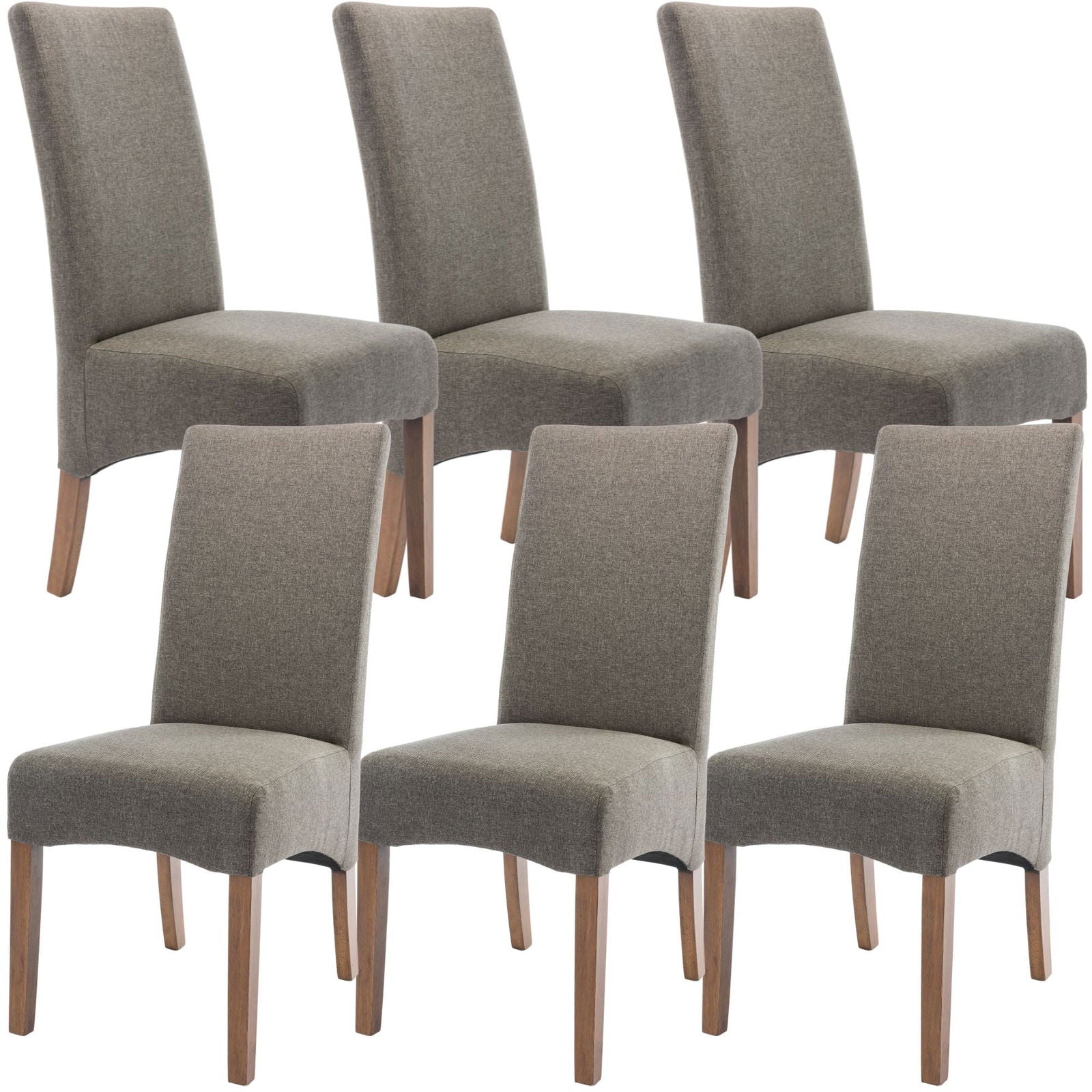 Aksa Fabric Upholstered Dining Chair Set of 6 Solid Pine Wood Furniture - Grey - Cosy Abode