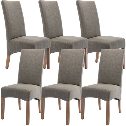 Aksa Fabric Upholstered Dining Chair Set of 6 Solid Pine Wood Furniture - Grey - Cosy Abode