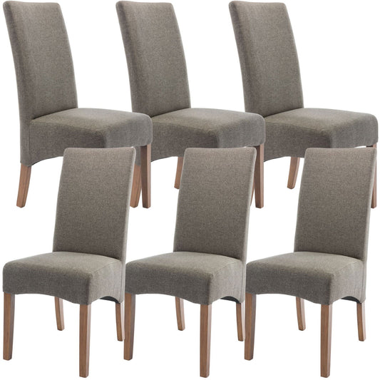 Aksa Fabric Upholstered Dining Chair Set of 6 Solid Pine Wood Furniture - Grey - Cosy Abode