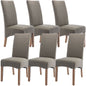 Aksa Fabric Upholstered Dining Chair Set of 6 Solid Pine Wood Furniture - Grey - Cosy Abode