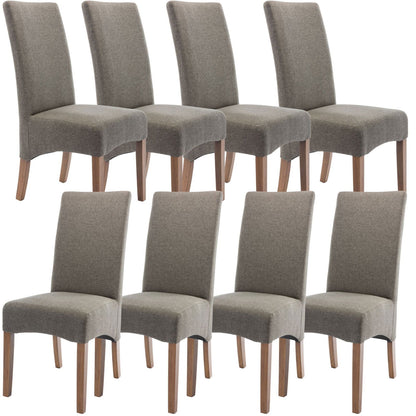Aksa Fabric Upholstered Dining Chair Set of 8 Solid Pine Wood Furniture - Grey - Cosy Abode