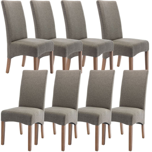 Aksa Fabric Upholstered Dining Chair Set of 8 Solid Pine Wood Furniture - Grey - Cosy Abode