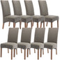 Aksa Fabric Upholstered Dining Chair Set of 8 Solid Pine Wood Furniture - Grey - Cosy Abode