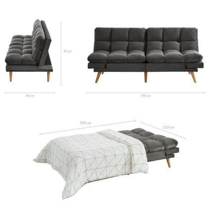 Alexa 3 Seater Velvet Sofa Bed Futon Charcoal - Cosy Abode