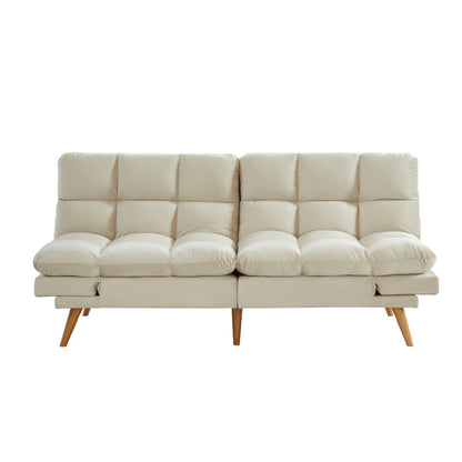 Alexa 3 Seater Velvet Sofa Bed Futon Cream - Cosy Abode