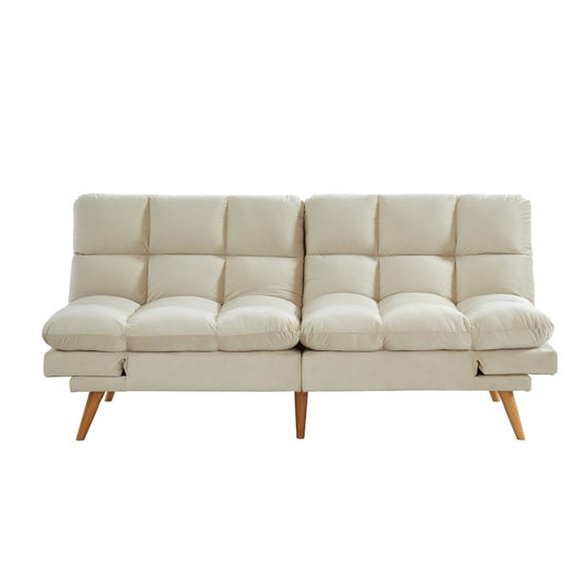 Alexa 3 Seater Velvet Sofa Bed Futon Cream - Cosy Abode