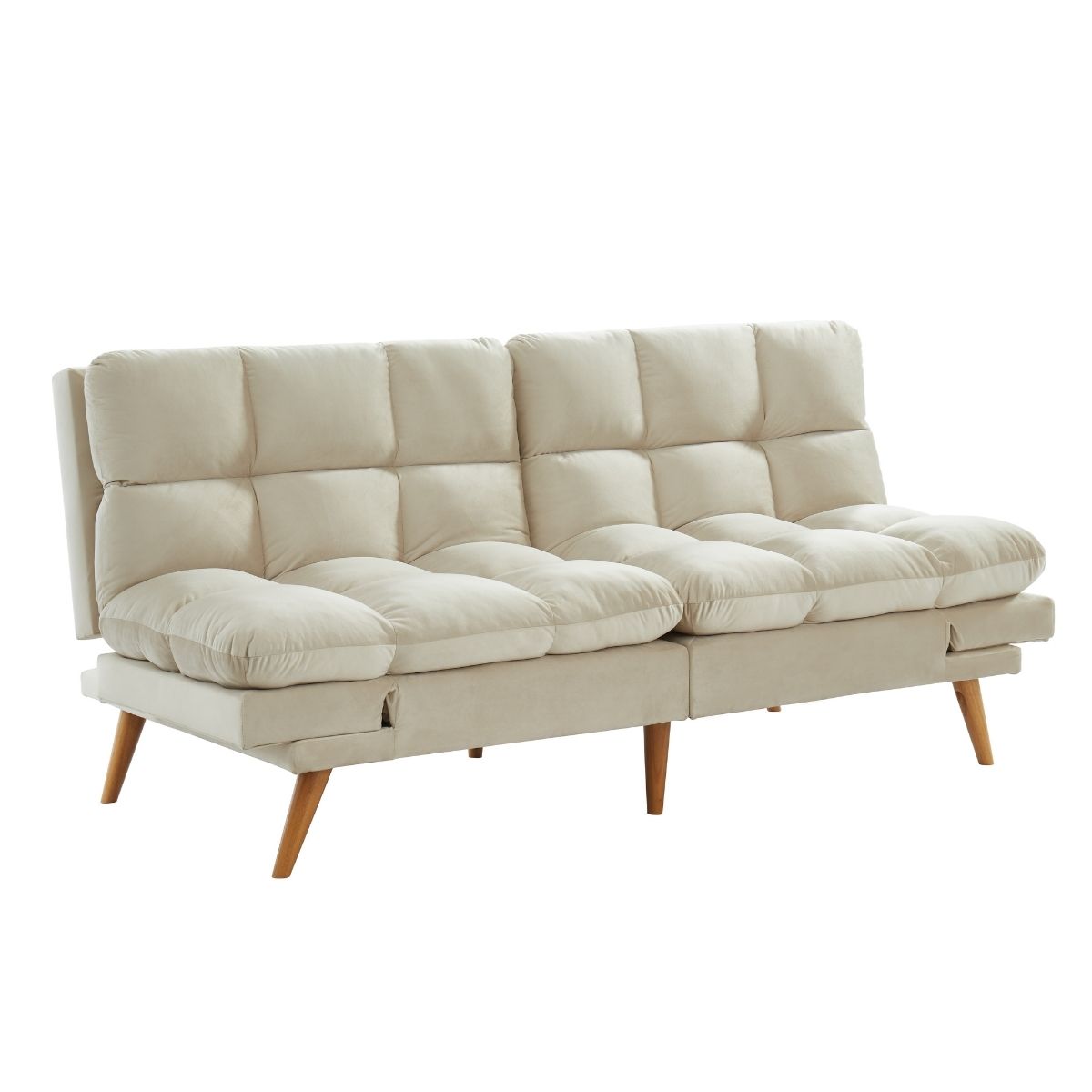 Alexa 3 Seater Velvet Sofa Bed Futon Cream - Cosy Abode