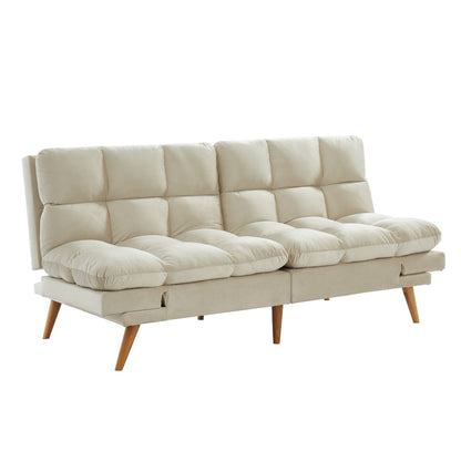 Alexa 3 Seater Velvet Sofa Bed Futon Cream - Cosy Abode