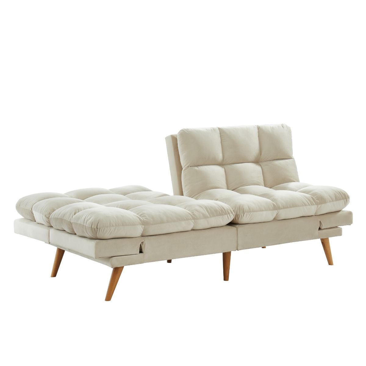 Alexa 3 Seater Velvet Sofa Bed Futon Cream - Cosy Abode