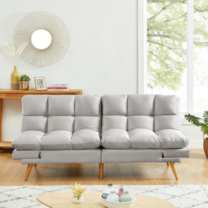 Alexa 3 Seater Velvet Sofa Bed Futon Light Grey - Cosy Abode