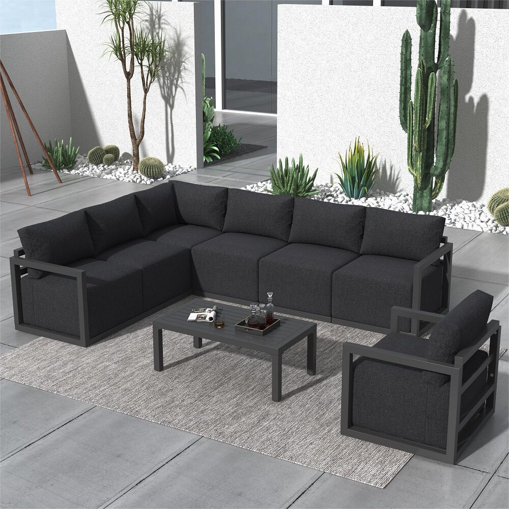 Alfresco 7-Seat Garden Lounge Set – Charcoal Grey - Cosy Abode