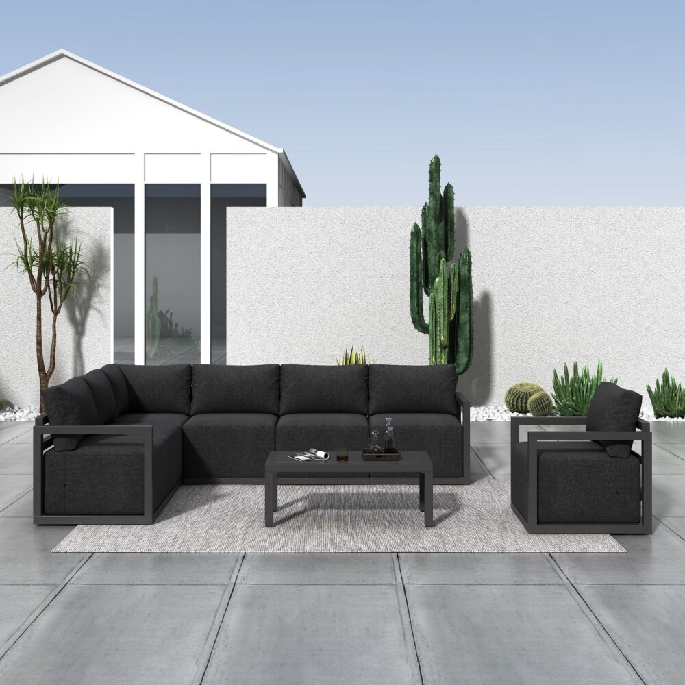 Alfresco 7-Seat Garden Lounge Set – Charcoal Grey - Cosy Abode