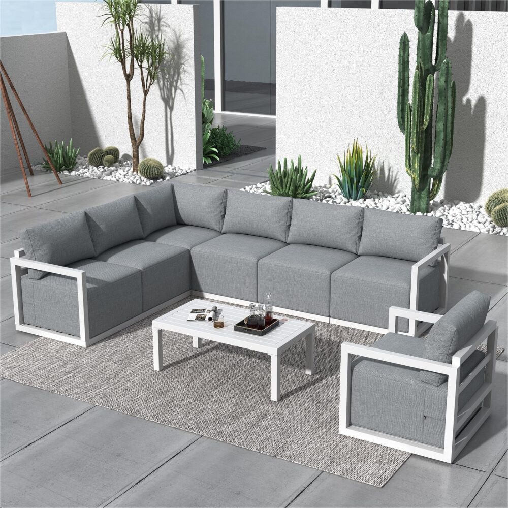 Alfresco 7-Seat Garden Lounge Set – Charcoal Grey - Cosy Abode