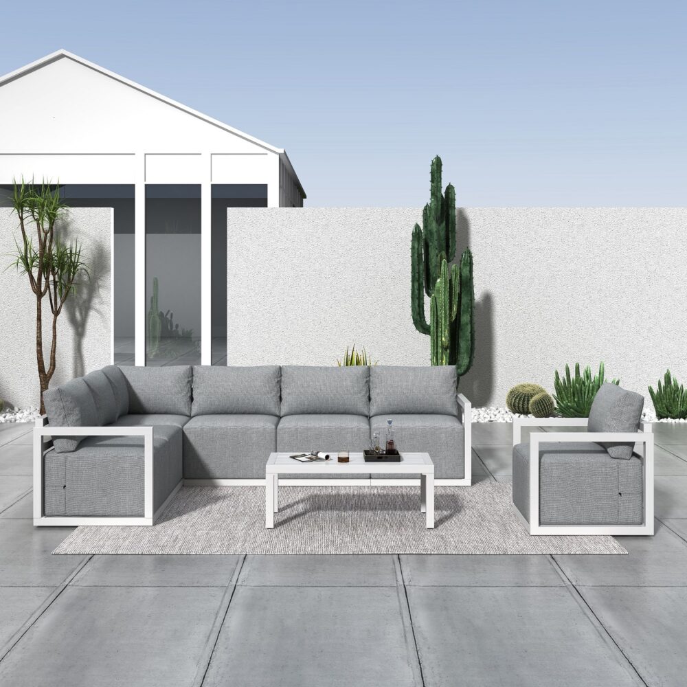 Alfresco 7-Seat Garden Lounge Set – White - Cosy Abode