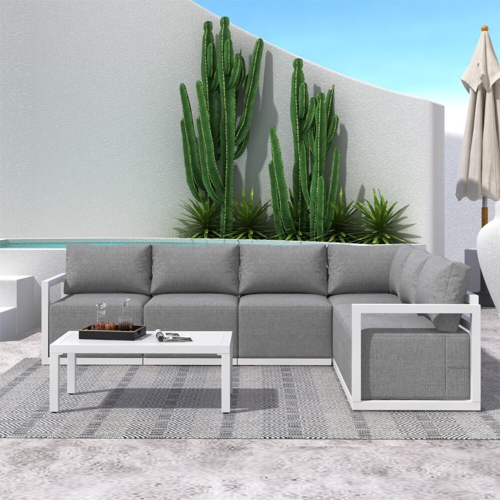 Alfresco Contemporary All-Weather Lounge Set – White - Cosy Abode