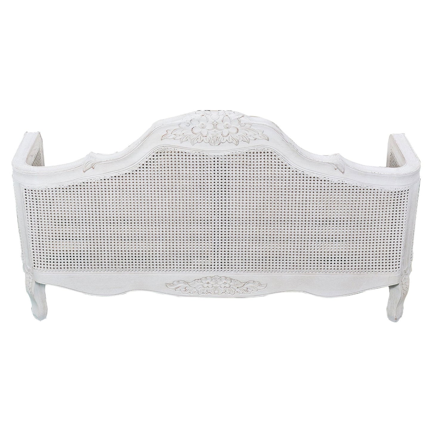 Alice King Size Bed Frame Rattan Timber Wood Mattress Base Distressed White - Cosy Abode