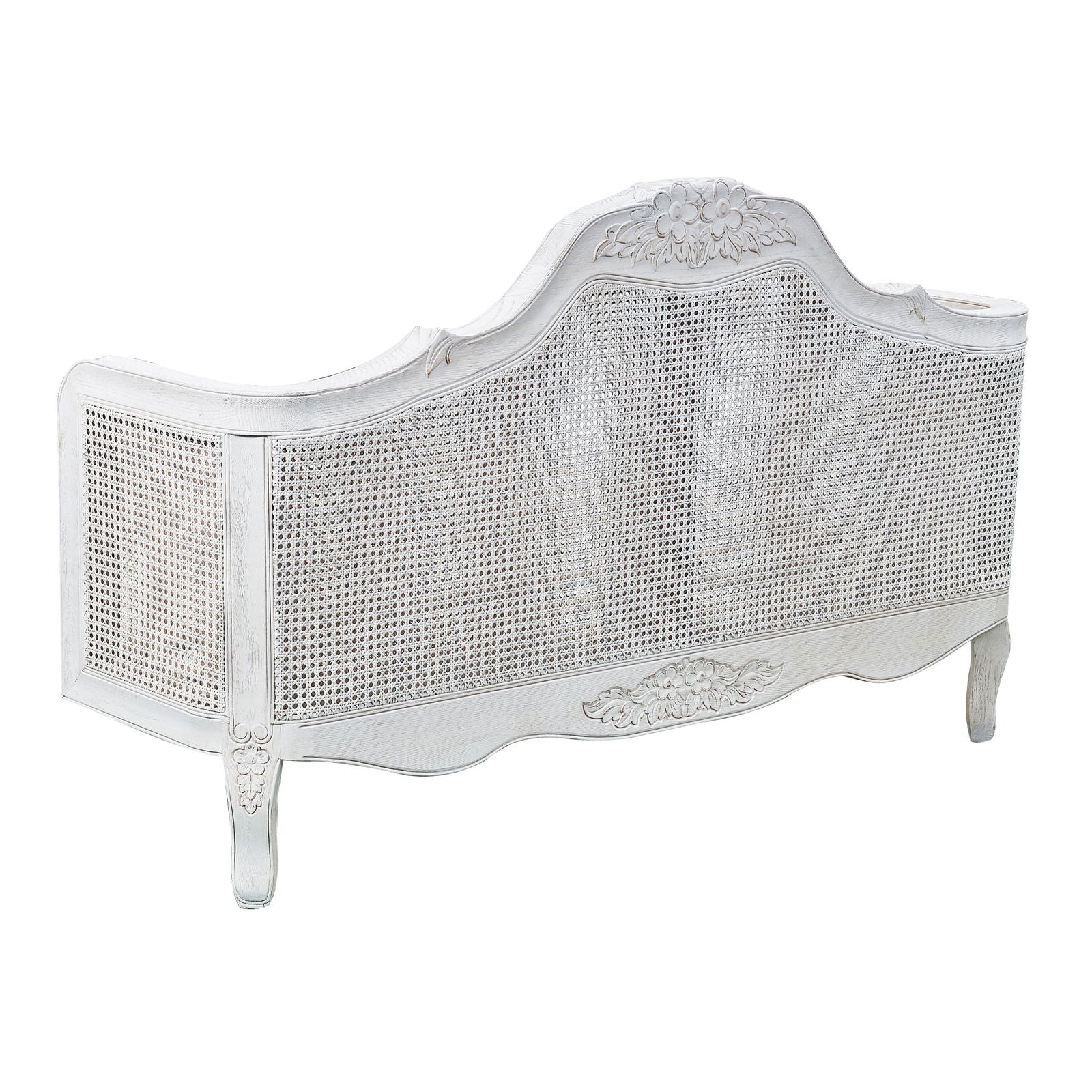 Alice Queen Size Bed Frame Rattan Timber Wood Mattress Base Distressed White - Cosy Abode