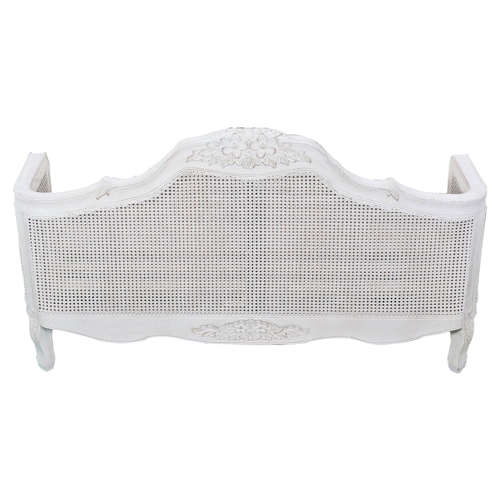 Alice Queen Size Bed Frame Rattan Timber Wood Mattress Base Distressed White - Cosy Abode