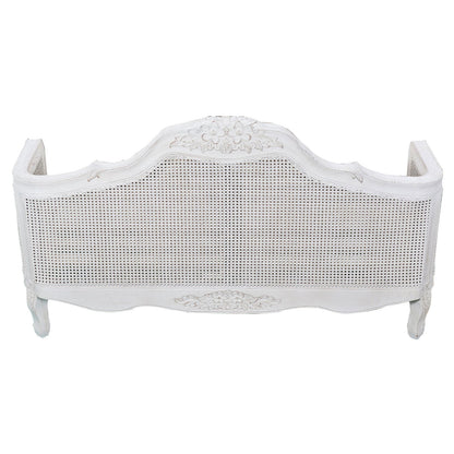 Alice Queen Size Bed Frame Rattan Timber Wood Mattress Base Distressed White - Cosy Abode