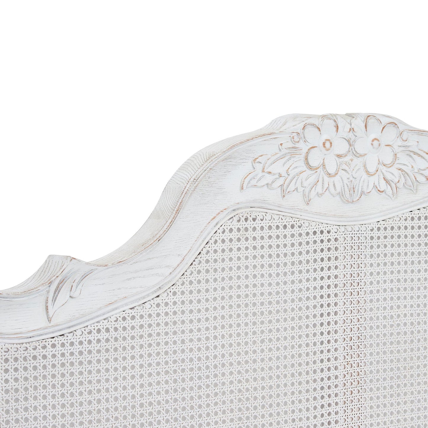 Alice Queen Size Bed Frame Rattan Timber Wood Mattress Base Distressed White - Cosy Abode