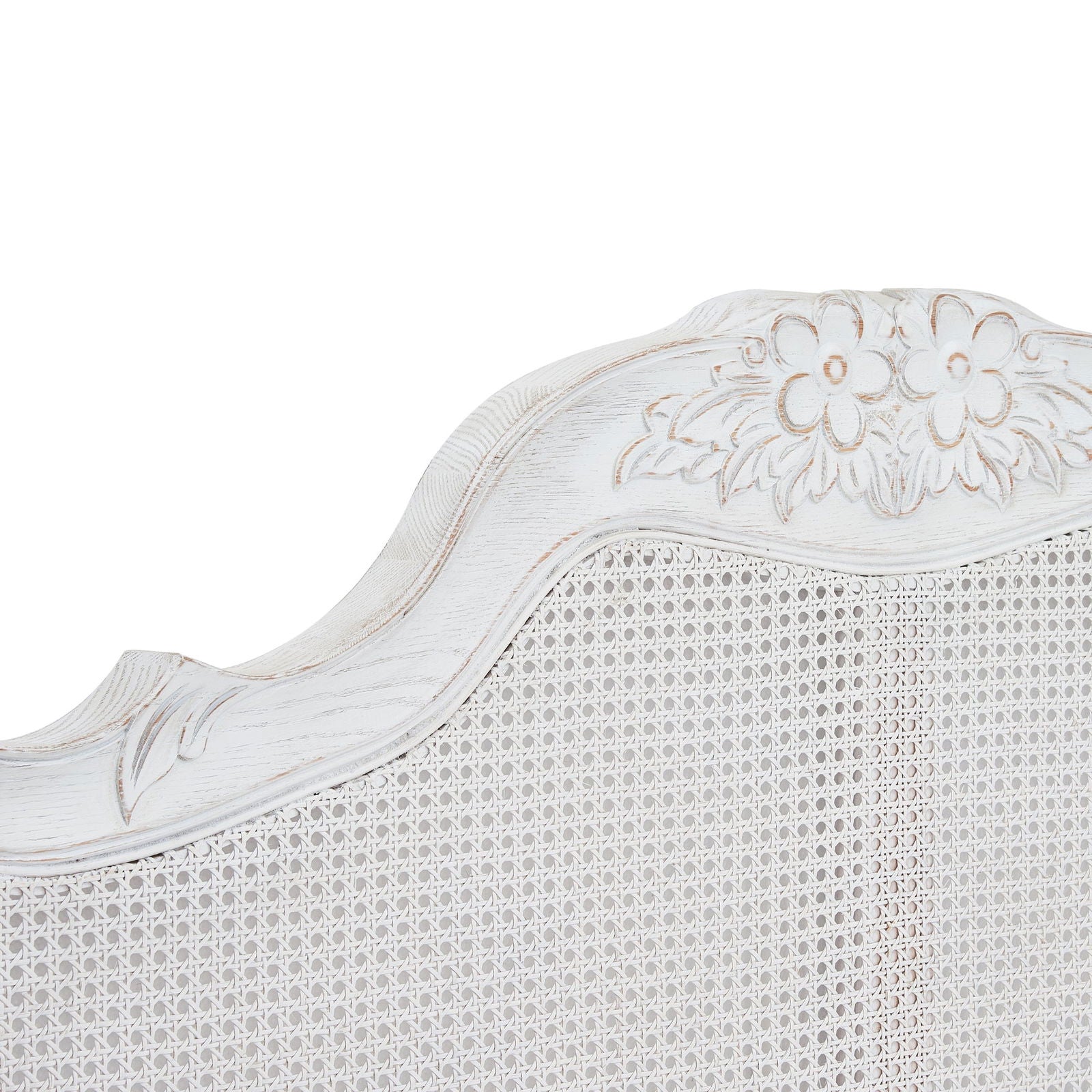 Alice Queen Size Bed Frame Rattan Timber Wood Mattress Base Distressed White - Cosy Abode