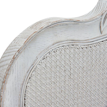 Alice Queen Size Bed Frame Rattan Timber Wood Mattress Base Distressed White - Cosy Abode