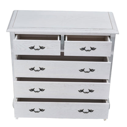 Alice Tallboy 5 Chest of Drawers Storage Cabinet Distressed White - Cosy Abode