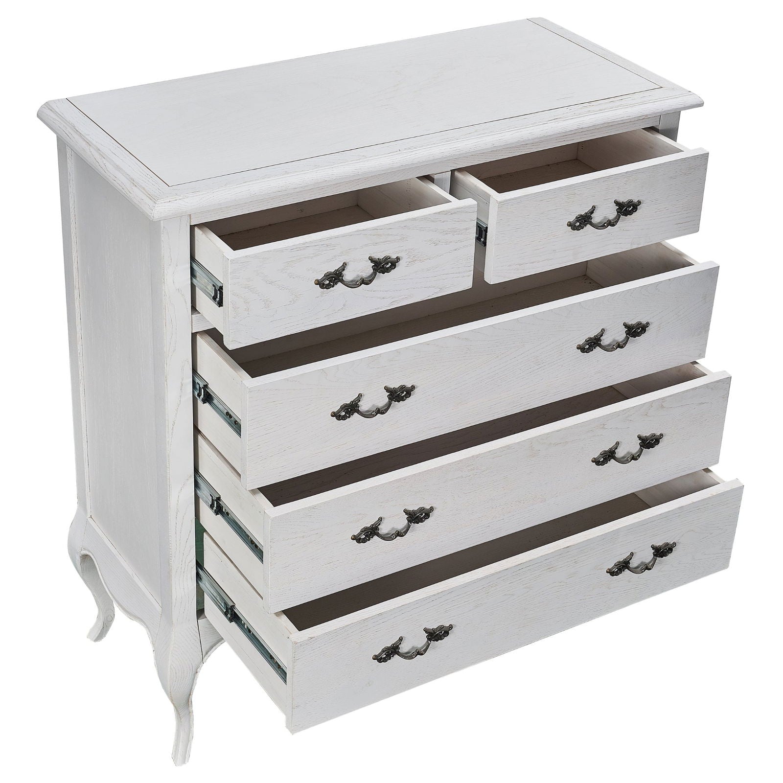 Alice Tallboy 5 Chest of Drawers Storage Cabinet Distressed White - Cosy Abode
