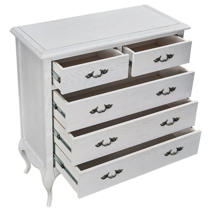 Alice Tallboy 5 Chest of Drawers Storage Cabinet Distressed White - Cosy Abode