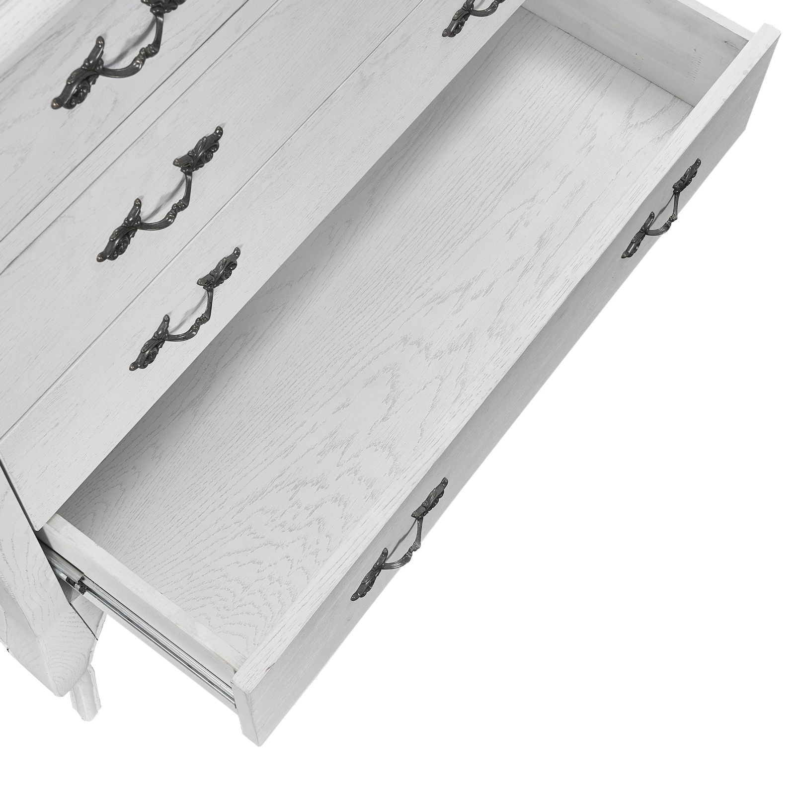 Alice Tallboy 5 Chest of Drawers Storage Cabinet Distressed White - Cosy Abode