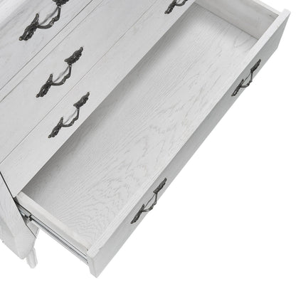 Alice Tallboy 5 Chest of Drawers Storage Cabinet Distressed White - Cosy Abode