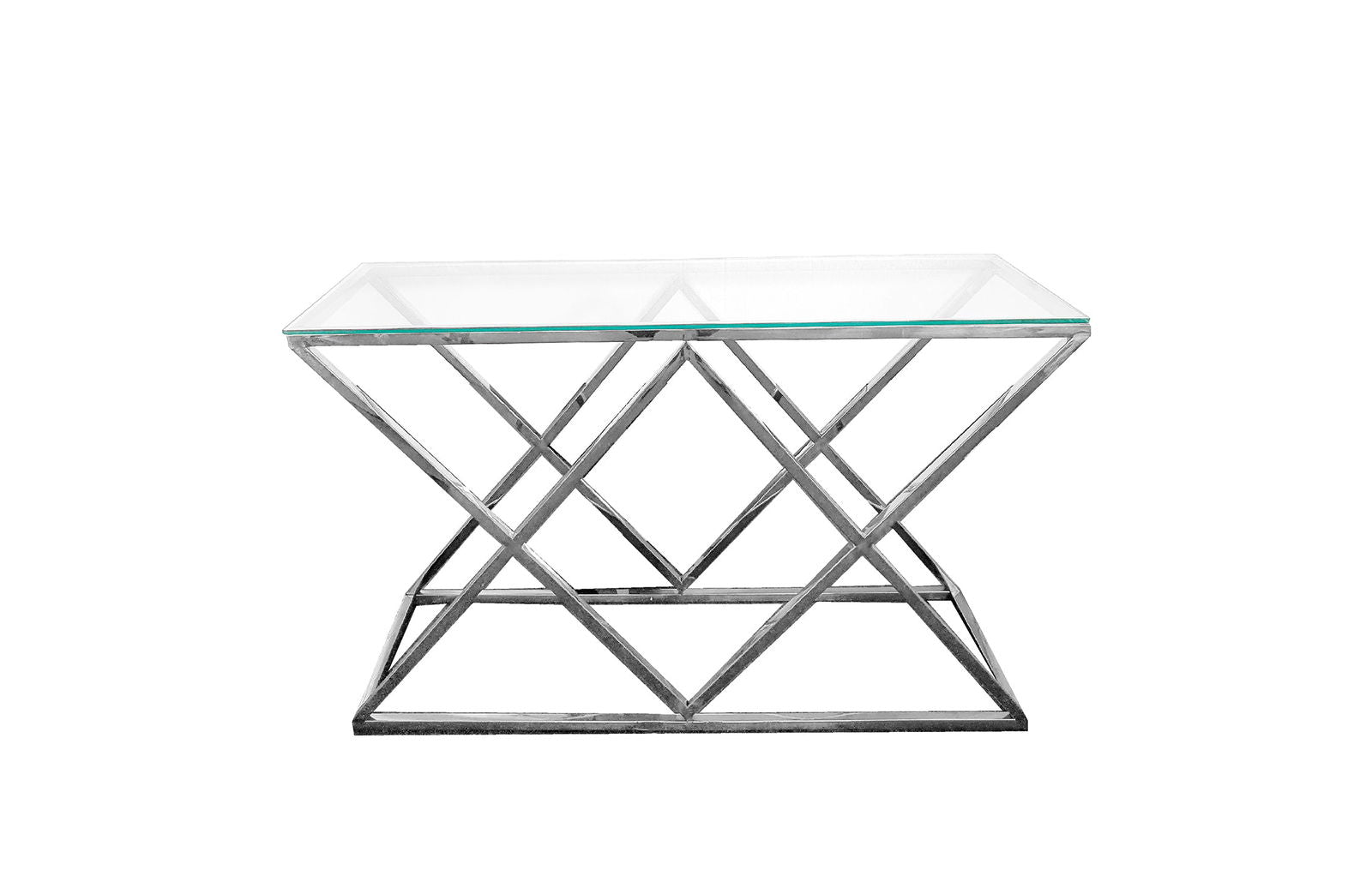 Alsea - Silver Console Table With Clear Glass Top - Cosy Abode