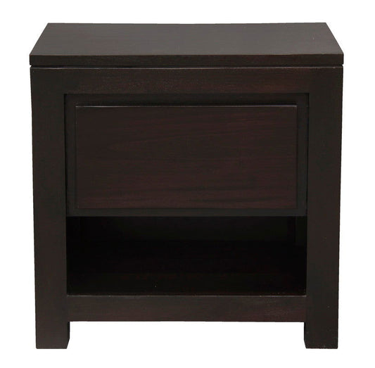 Amsterdam Solid Mahogany Timber 1 Drawer Bedside Table (Chocolate) - Cosy Abode