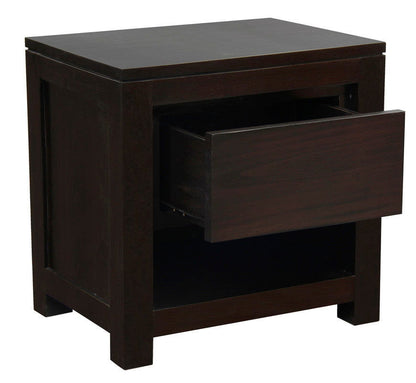Amsterdam Solid Mahogany Timber 1 Drawer Bedside Table (Chocolate) - Cosy Abode