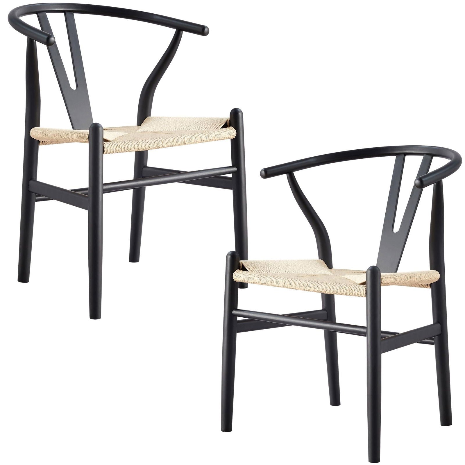 Anemone  Set of 2 Wishbone Dining Chair Beech Timber Replica Hans Wenger - Black - Cosy Abode