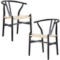 Anemone  Set of 2 Wishbone Dining Chair Beech Timber Replica Hans Wenger - Black - Cosy Abode