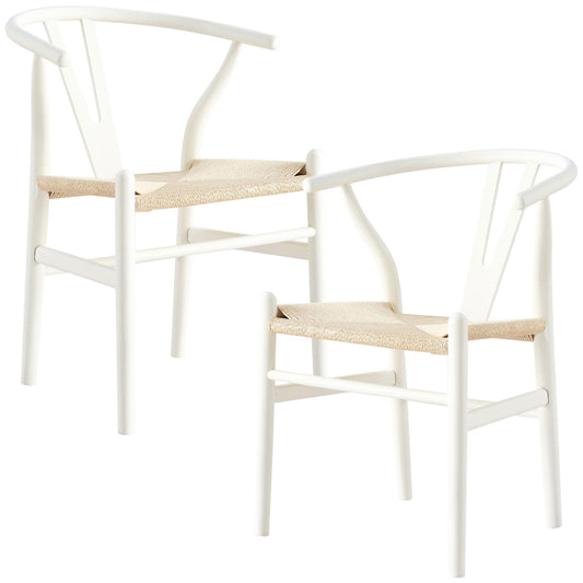 Anemone  Set of 2 Wishbone Dining Chair Beech Timber Replica Hans Wenger - White - Cosy Abode