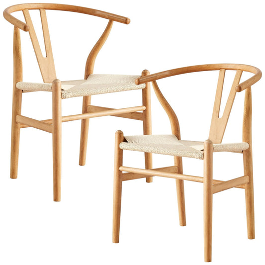 Anemone  Set of 2 Wishbone Dining Chair Beech Timber Replica Hans Wenger Natural - Cosy Abode